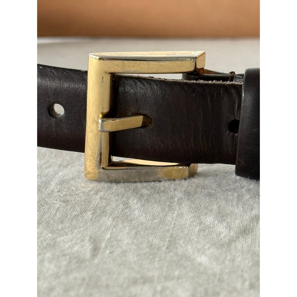 Nordstrom Belt Large Brown Italian Calfskin Leather Classic Gold Buckle - Picture 2 of 9